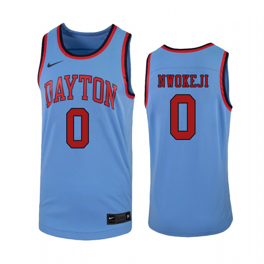 Men #0 Zimi Nwokeji Dayton Flyers College Basketball Jerseys Sale-Light Blue